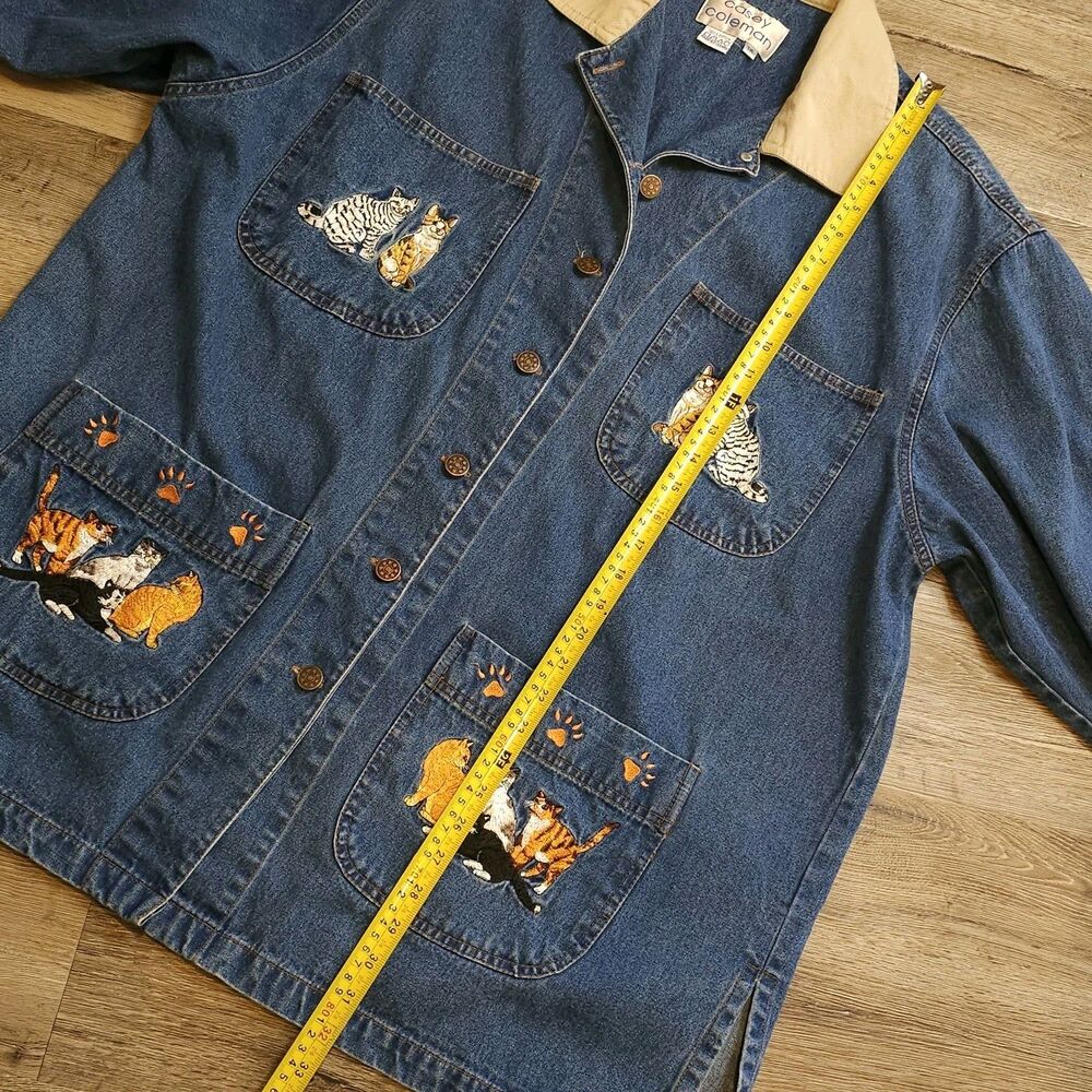 denim chore jacket 1x cat embroidery barn coat blue cottagecore spring denim - Picture 5 of 12
